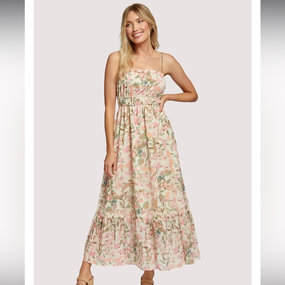 Lost + Wander Cream Sleeveless Tiered Midi Dress